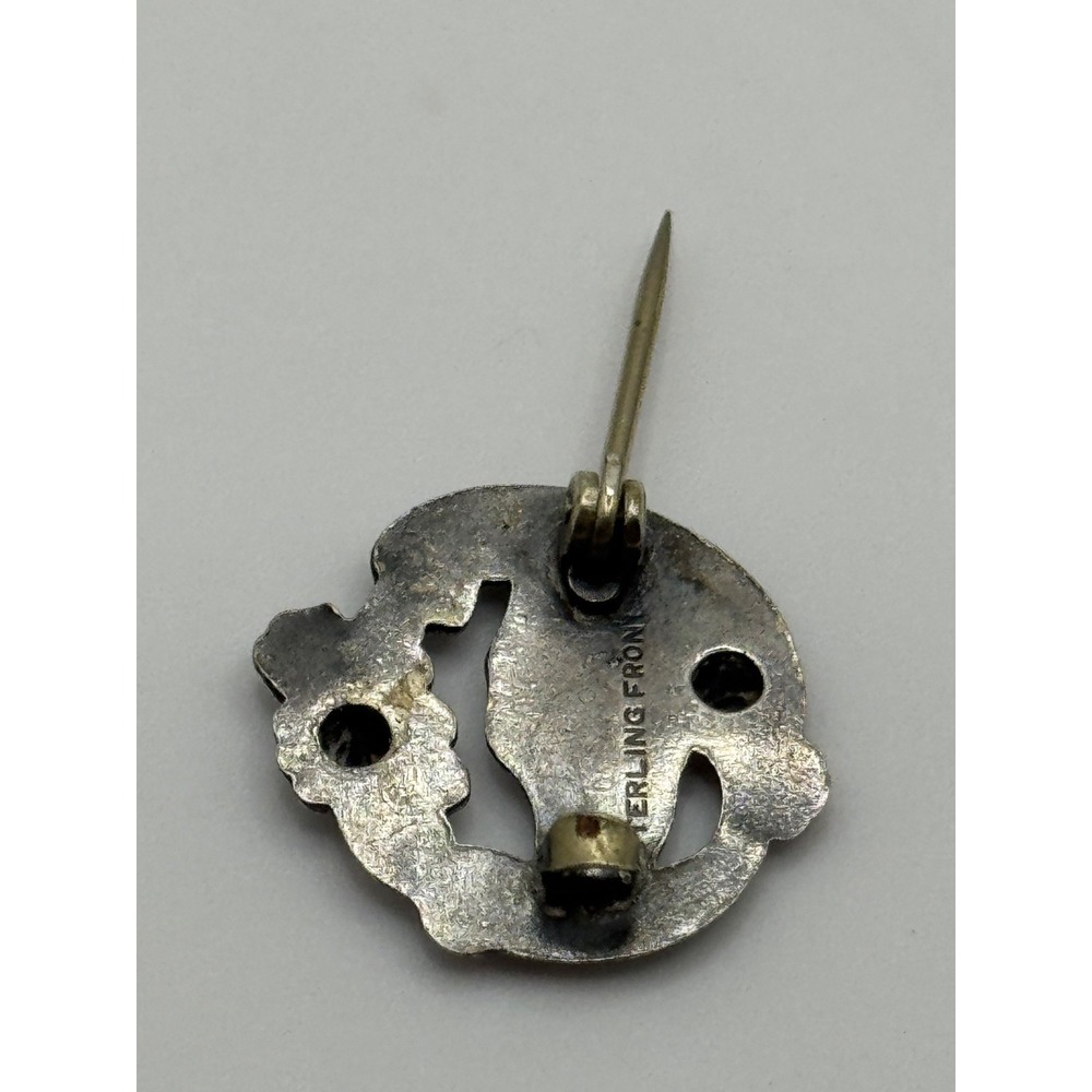 Antique Art Nouveau Dog Pin Brooch Marked Sterling Front - Picture 8 of 9